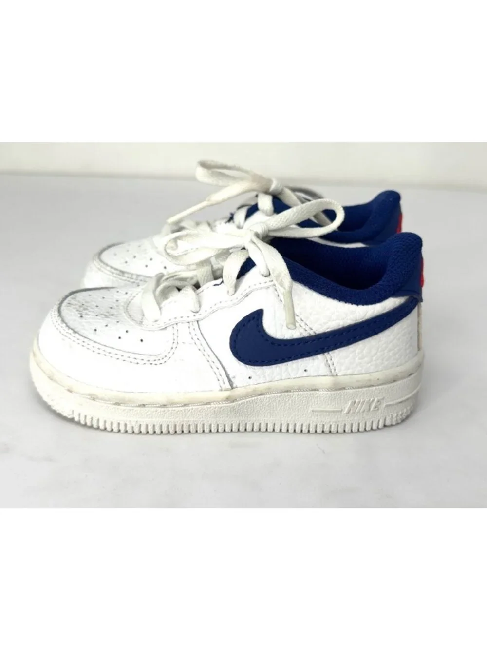 Nike Force 1 Kids Sneakers Size 7C White Blue Low Top Shoes